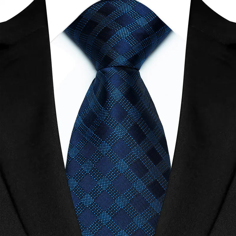 Luxury Men's Necktie 8cm Navy Blue Color Tie Jacquard Neck Ties for Man Business Wedding Party Gift