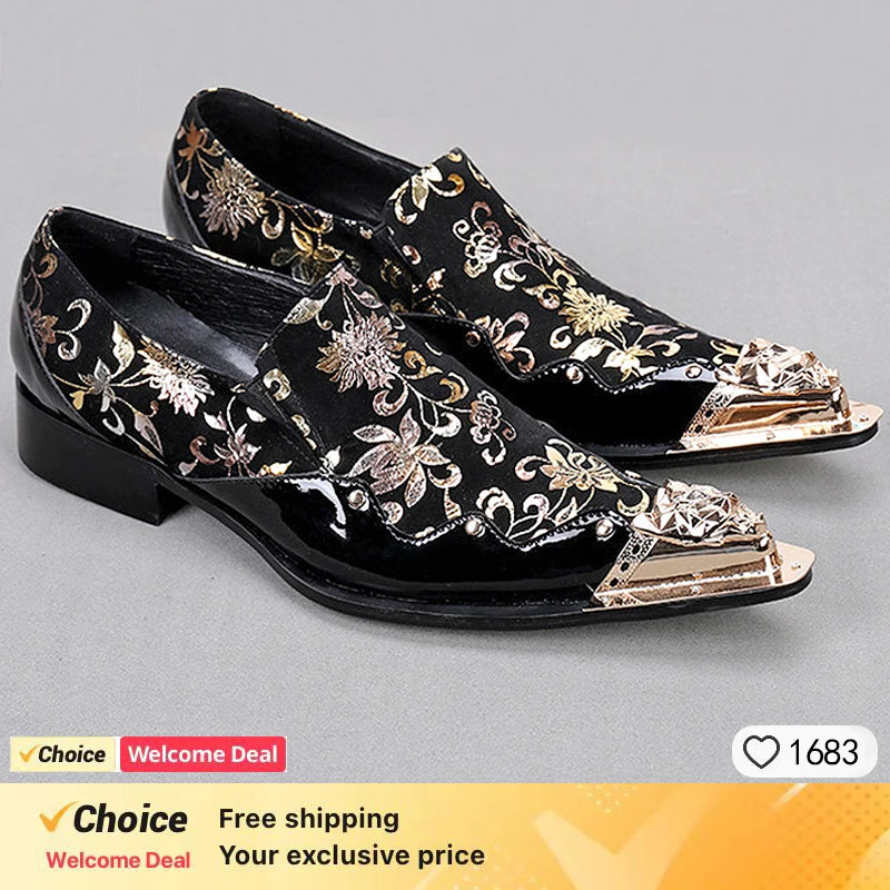 Spring/Autumn Men's Genuine Leather Pointed Toe Slip-On Brown Business Office Wedding For Men Flats Shoes