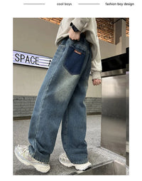 Boys Jeans 2024 Autumn&winter New Teenage Children Plus Fleece Warm Pants Boys Fried Street Handsome Pants Kids Denim Trousers