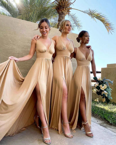 10 Colors Bridesmaid Dresses For Women 2023 Sister Group Sexy Split V Neck Backless Sleeveless Formal Wedding Evening Party Gown