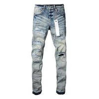 Men's Skinny Denim Jeans 2025 New Streetwear Distressed Painted Repair Low-Rise Brand Pants for Casual Style
