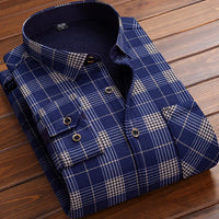 2025 Men's Autumn Winter Casual Fleece Plaid Shirt Fashion Soft Warm Turn Down Collar Long Sleeve Shirt Male High-Quality Tops