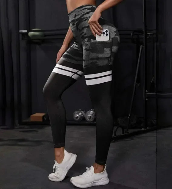 Striped Camo Leggings Women Seamless Knit Tights High Waist Hip Liftting Workout Running Fashion Slim Yoga Fitness Yoga Pants