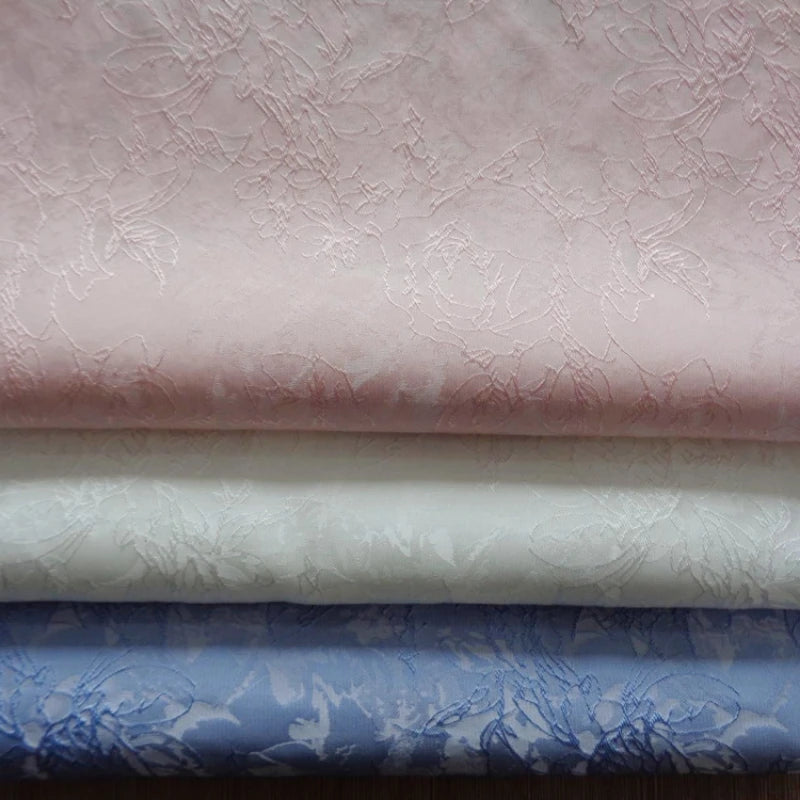 Spring Summer Thread Pattern Jacquard Fashion Dress Fabrics for Sewing Cloth White Pink Satin Flower Furniture Upholstery Fabric