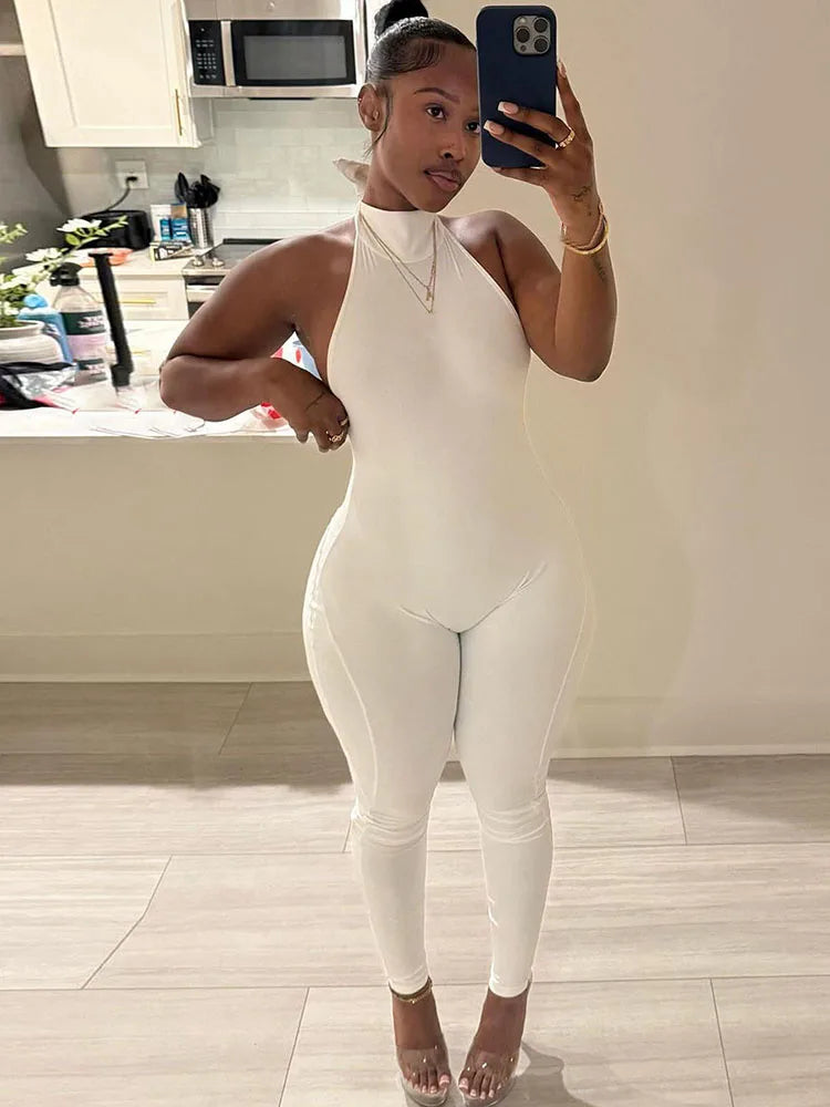 Sisterlinda Y2K Sexy Peach Buttocks Jumpsuit Women Backless Halter Sleeveless Fitness Skinny Stretch Streetwear Activity Outfits
