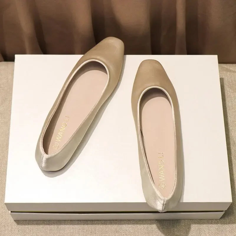 Shoes For Women Low Heel Elegant Office Slip-onSquare Toe Woman Flats 2025 Summer Chic Novelties Offer High Quality Fashion