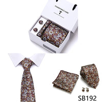 High Quality 7.5 cm Stripe Blue Tie Pocket Square Cufflinks Set For Men Gift Box Wedding Gravatas Fit Workplace