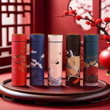 1pc Retro intelligence 304 Stainless Steel Insulated Cup, Chinese Style Trend, Creative Water Cup, Kitchen Supplies