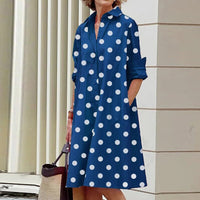 Elegant Solid Shirt Dress Women 2023 Turn Down Collar Long Sleeve Midi Dresses Spring Ladies Commute Casual Loose Pocket Blouses