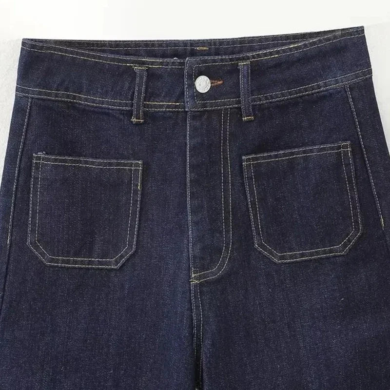 Casual Women's High Waist Straight-leg Jeans Pants Fashion All-match Full Length Denim Pants Elegant Pocket Zipper Jean Trousers