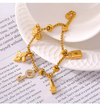 316L Stainless Steel Charm Bracelet For Women 18K Gold Plated Waterproof No Tarnish Women's Multiple Different Pendant Bracelets