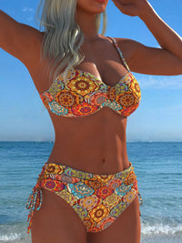 Women's 2026 Summer Bohemian Paisley Print 2 Piece Bikini Set Spaghetti Strap Side Tie Beach Bathing Suit Swimwear