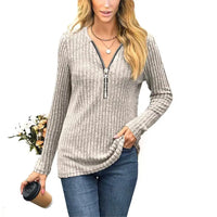 Women's Chest Zipper Pleated Long Sleeve T-Shirt Top Commute Style Iron-Free Processing Pure Color Other 100% Fabric