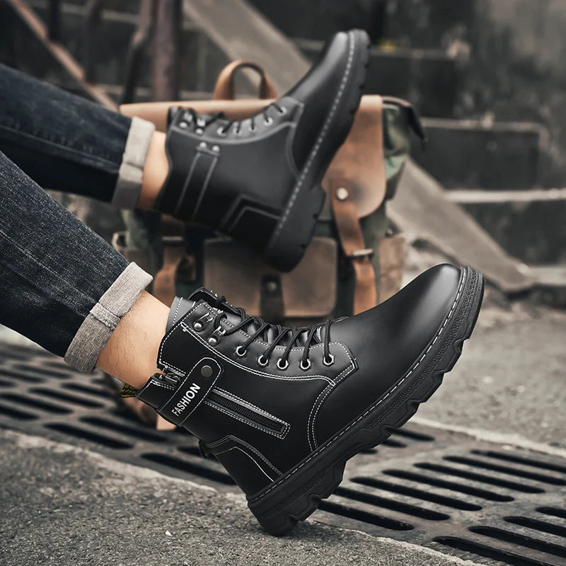 Men's British casual boots four seasons new soft-sole non-slip high-top boots fashion youth outdoor comfort sports tooling boots