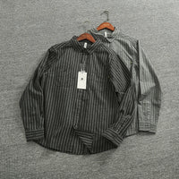 Spring Vertical Striped Brushed 100% Cotton Washed Casual Long Sleeve Shirt Men's Retro Top Versatile Soft Workwear Shirt Coats