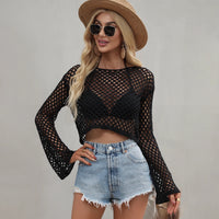 Crochet Hollow Out Smock Tops 20223 New Autume Pullover Knitted Sweater Tops For Ladies