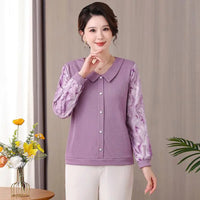 Women Spring  Chiffon Blouses Shirts Lady Casual Turn-down Collar Patchwork Chiffon Blusas Tops