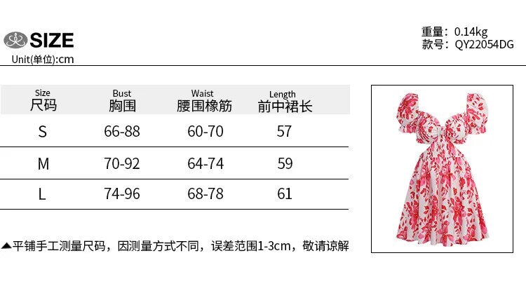 Vacation Sexy Dress Women Short Sleeve Hollow Sweet Floral Print Backless Dress Luw Cut Summer Cut A-line Dress