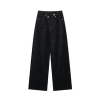 2025 Fashion Women Slanted Placket Blue Jeans Female Wide Leg Pants Long Pants High Street Ripped Jeans Versatile Retro