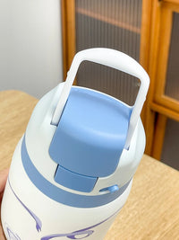 34oz Stylish Stainless Steel Water Bottle - Trendy Floral Two-Tone Design, 24Hr Hot/Cold Insulated, Leakproof Sport Lid & Handle