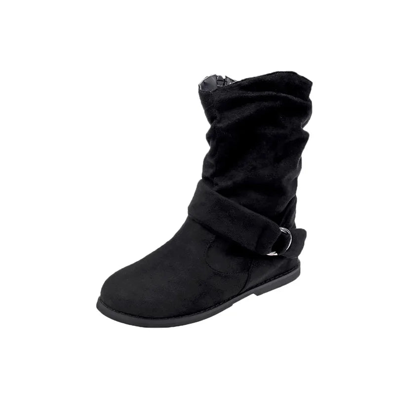 Botines Fashion Women Boot Suede and Calf Fashion Boot Fall Low Heel Foot Cover British Wind Platform Boot Large Size Women Shoe