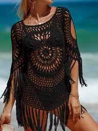 Crochet Dress Cover-Ups Women With Tassel Bathing Suit Sundress Fashion New Knitted Hollow Beachwear Bikini Cover Ups Vestidos