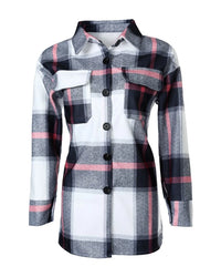 Women's Winter New Shirt Coat Plaid Print Retro Warm Jacket Coat Fashion Commuter Pocket Button Design Long Sleeve Dress