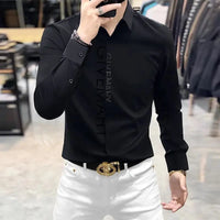 Spring And Summer Letter Shirt for Men Cotton Long Sleeve Casual Shirts Fashion Luxury Social Business Dress Shirts