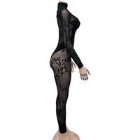 Weird Puss Sexy Hipster Jumpsuit Women Jacquard Coquette Patchwork Skinny Stretch Midnight Club Activity Button Workout Overalls