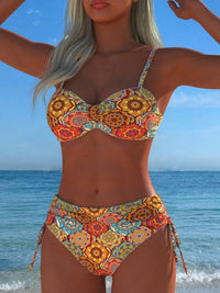 Women's 2026 Summer Bohemian Paisley Print 2 Piece Bikini Set Spaghetti Strap Side Tie Beach Bathing Suit Swimwear