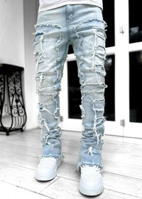 2025 Men Ripped Stacked Jeans Distressed Slim Fit Skinny Straight Leg Jeans Fashion Hip Hop Denim Pants Casual Streetwear