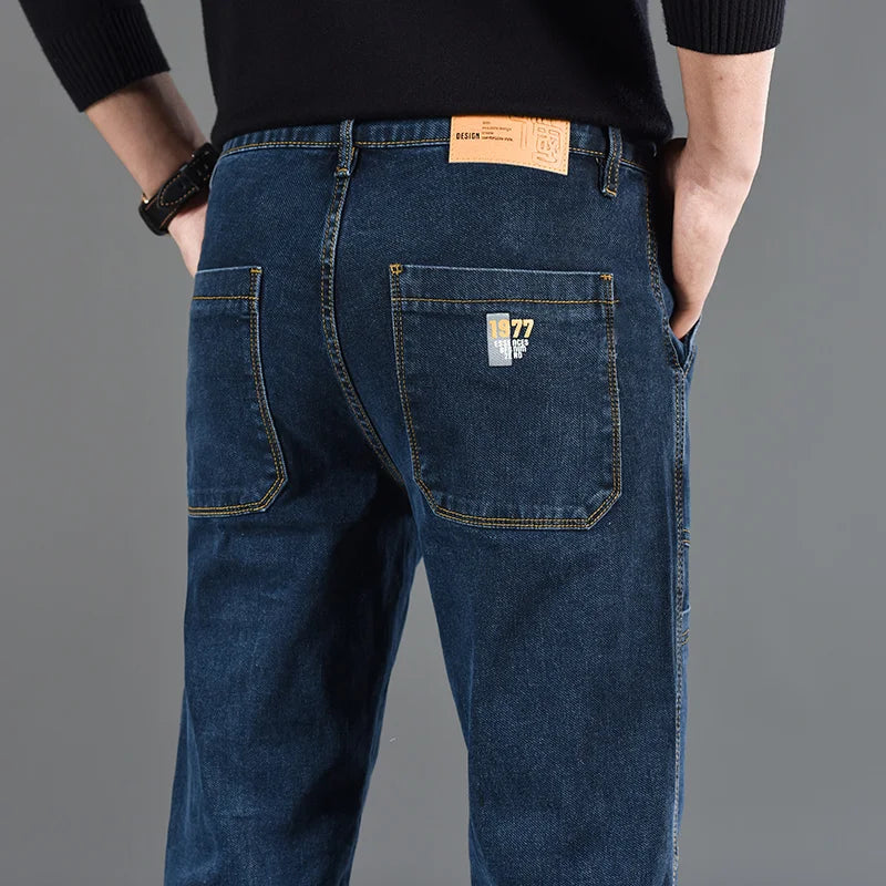 Fashion Print Six-Pocket Jeans Small Straight Cut Style Men's Casual Comfortable Fit Clothing