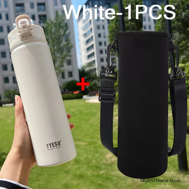 TYESO 600/750ML Thermos Bottle With Straw Stainless Steel Car Thermal Cup Sports Water Bottles Keeps Cold and Heat Thermal Mug
