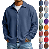 Men Casual Button Down Shirt Long Sleeve Collar Shirt Waffle Texture Loose Fit Fashion Men Top Trendy Outfit Daily Wear