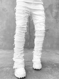 2025 Men Ripped Stacked Jeans Distressed Slim Fit Skinny Straight Leg Jeans Fashion Hip Hop Denim Pants Casual Streetwear