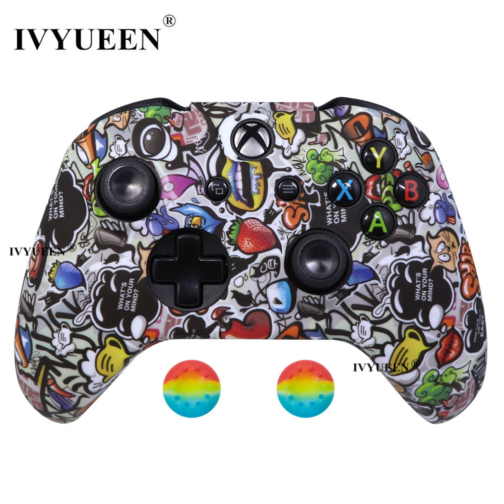 IVYUEEN Silicone Protective Skin Case for XBox One X S Controller Protector Water Transfer Printing Camouflage Cover Grips Caps