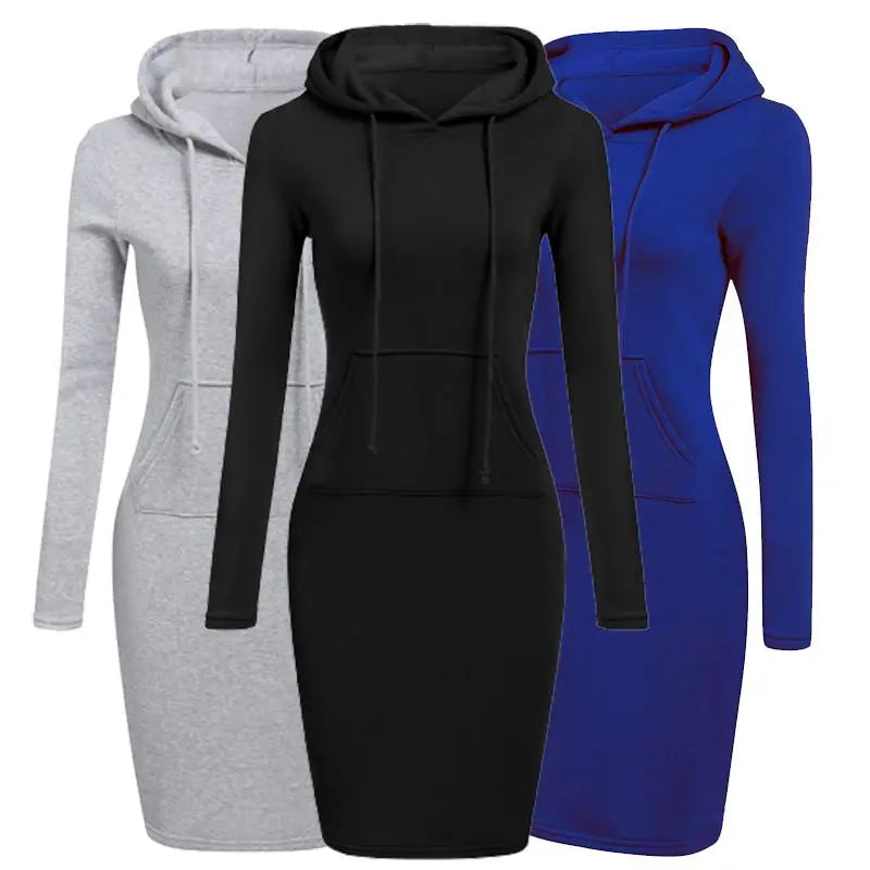 Autumn Winter Women Sportswear Hoodies Long dress Sweatshirts Patchwork Fashion Pullovers Pocket Hoodie Causal  Female Clothing