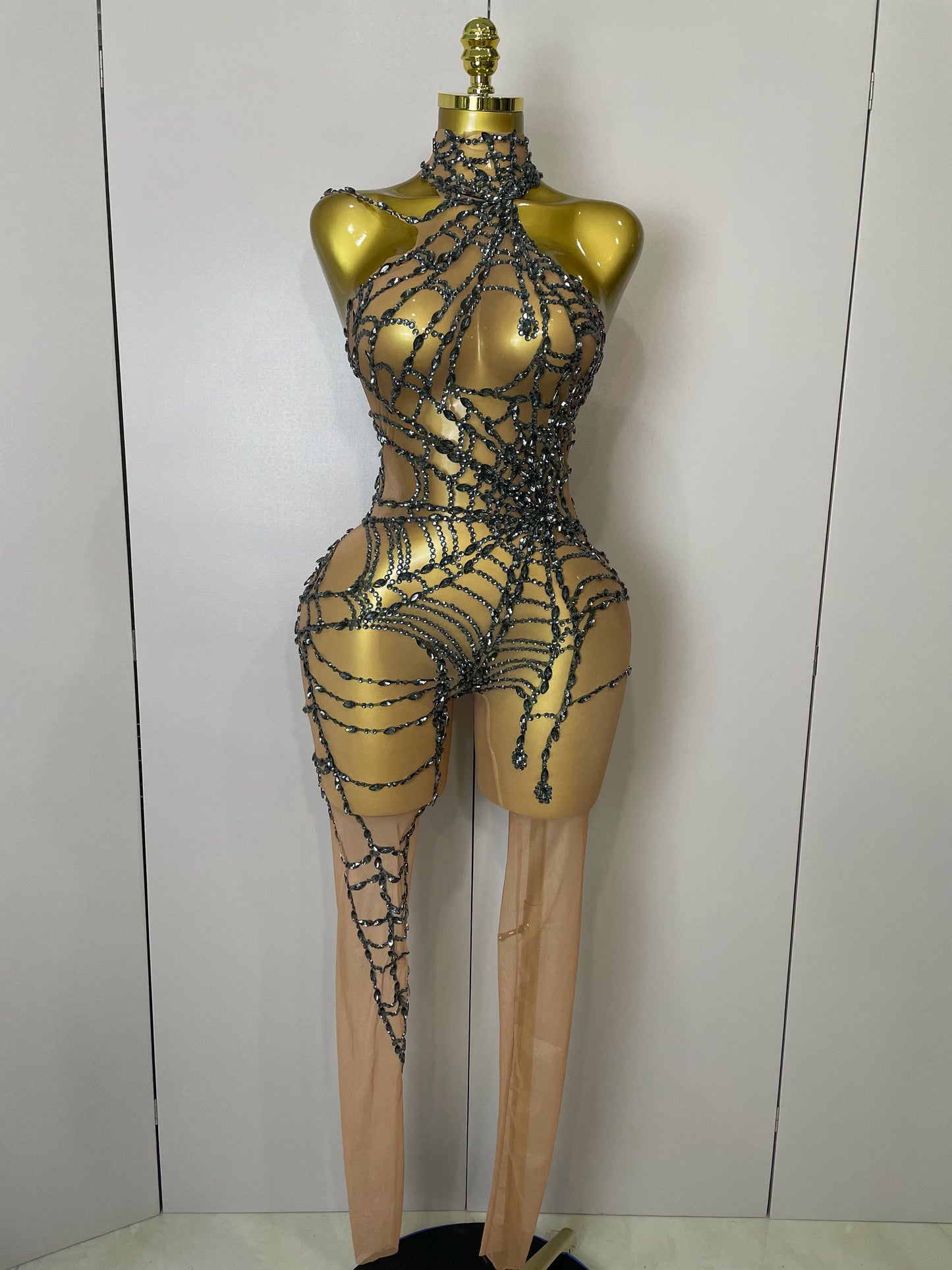 STOCK 2025Women Sparkly Diamond Sexy Mesh Jumpsuit Nightclub Bar Party Show Gogo Dancer Clothing Drag Queen Outfit Stage Costume