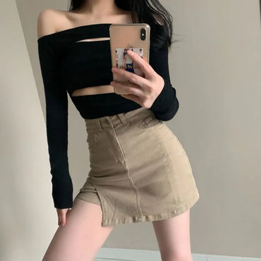 Lucyever Korean Style Women's Denim Skirt Sexy Slim Fit Anti-Glare Mini Skirts Woman Summer Solid Color High Waisted Short Skirt