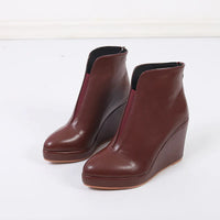 New Autumn Early Winter Shoes Women Ankle Boots Platform Fashion Ladies Wedge Heels 10cm Pure Black White Big Size 42