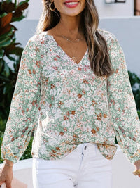 Summer Floral Women Blouses And Tops Fashion V Neck Long Sleeve Elegant Office Work Lady Shirts Plus Size Casual Chiffon Blouse