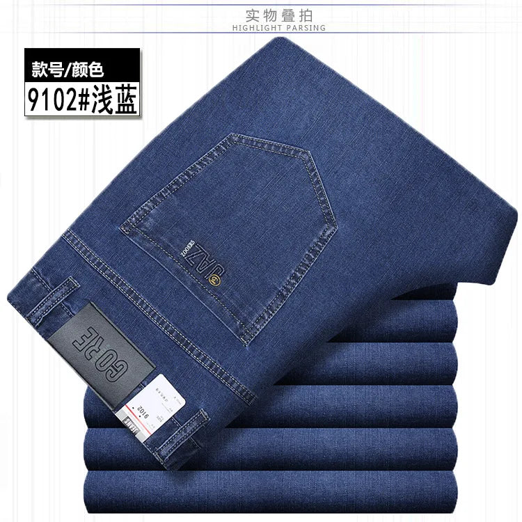 Summer Thin Denim Jeans For Men Straight Loose Stretch Casual Pants Men Blue Black Gray Trousers Mens Jean Clothing Size 40 42