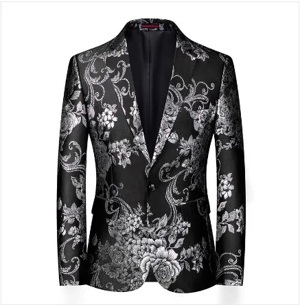 New Men Fashion Flower Suit Luxury Jacquard Jacket Homme Wedding Ball Party Single Button Blazer Singer Stage Performance Coat