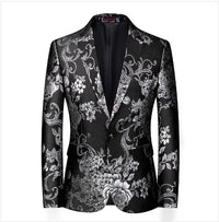 New Men Fashion Flower Suit Luxury Jacquard Jacket Homme Wedding Ball Party Single Button Blazer Singer Stage Performance Coat