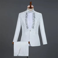 2025 Men's Stage Costume Suit Sets 2PCS Fashion Luxury One Button Sequin Embroidery Suit Jacket+Pants Male Singer Host Clothes