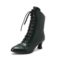 2025 New Lace Up Ladies High Heel Shoes Strange Steampunk Boot Victorian Ankle Boots Women Pointed Toe Thick Soled Short Boots