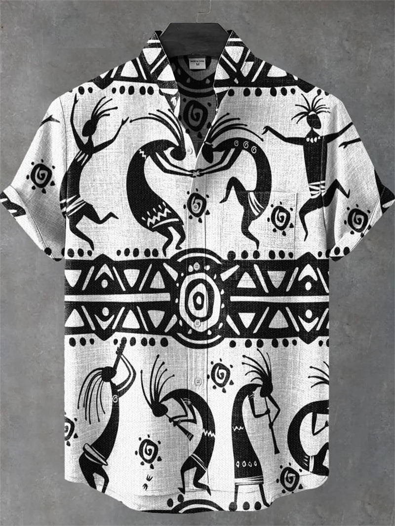 Men's Short Sleeve Linen 100% Shirt 3D Octopus Print Funny Art Hawaiian Leaf Flip-Collar Shirt New Collection