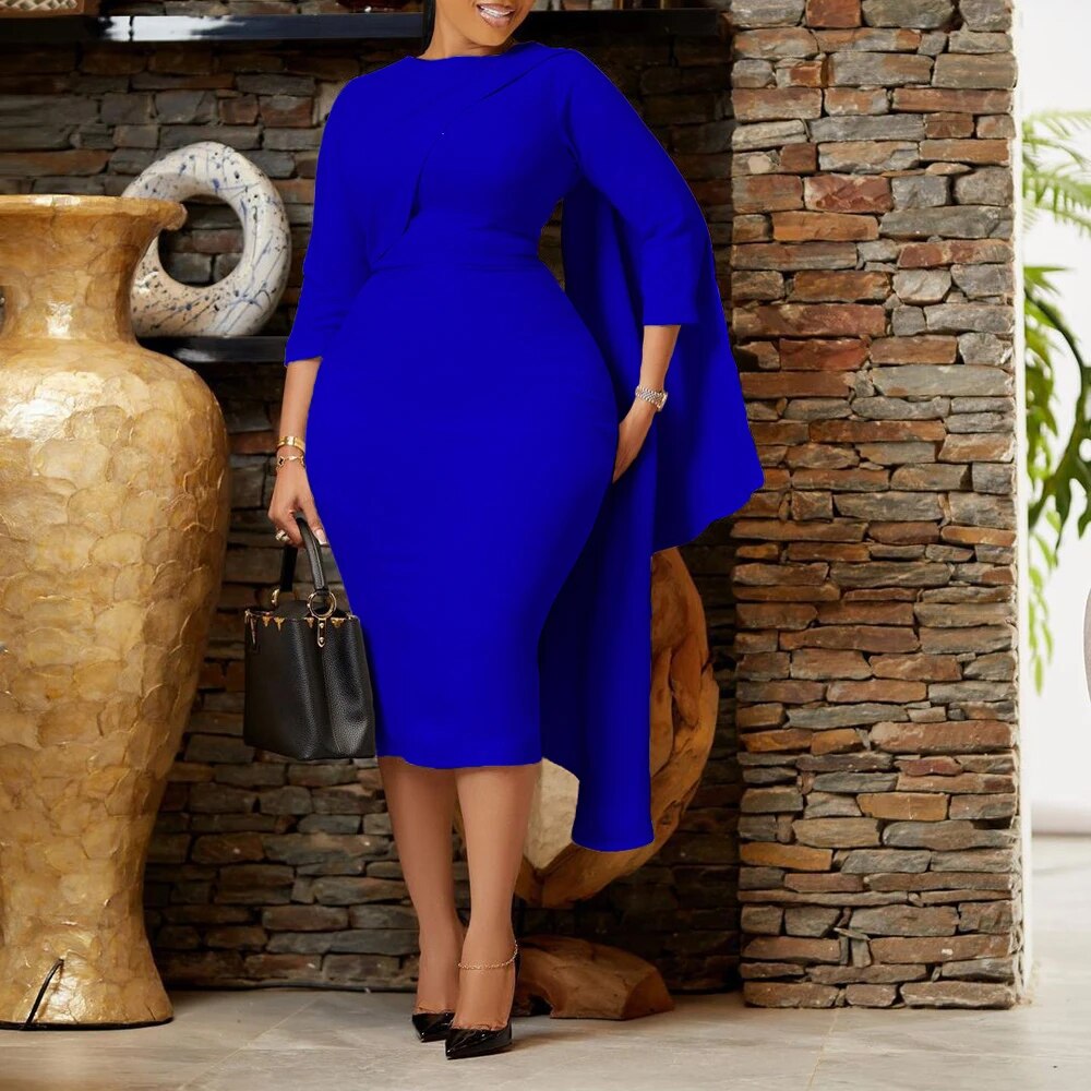 African Dresses New Arrivals 2023 Women Elegant Fashion Pencil Dress 3/4 Sleeve Knee Length Cloak Casual Bodycon Church Dress