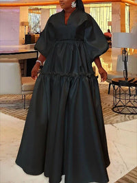 Women Minimalist Solid Color Puff Sleeves Falbala Party Evening Dress  New Spring Autumn Loose Casual Maxi Dresses
