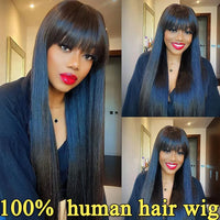 Silkwave Bone Straight Human Hair With Bangs 3x1 Lace Middle Part Wigs For Black Women Brazilian 30 32 Inch Cheap Glueless Wig
